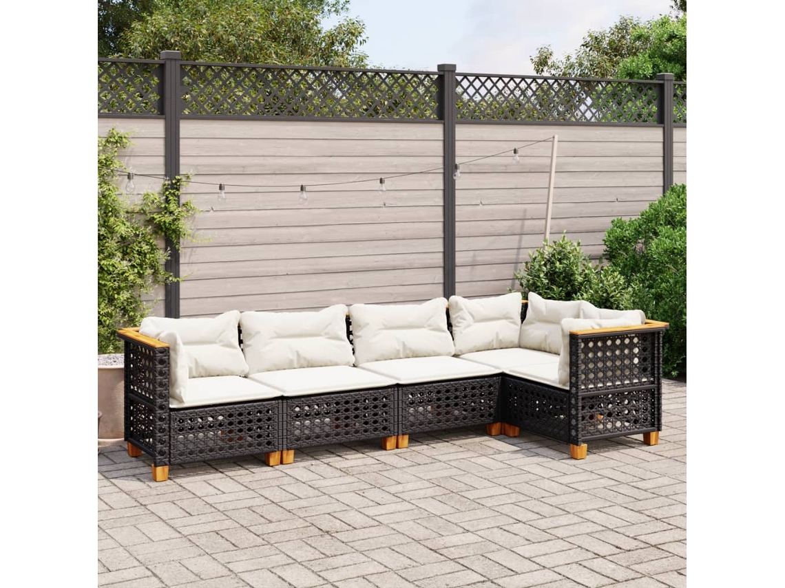 5 Pcs Conjunto Sofás De Jardim Com Almofadões Vime Pe Preto Dkd Home Decor