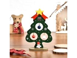 Árvore de Natal de Madeira Miniatura, Decorativa, 13.7x9x3.5cm, Verde/Vermelho | S/MARCA