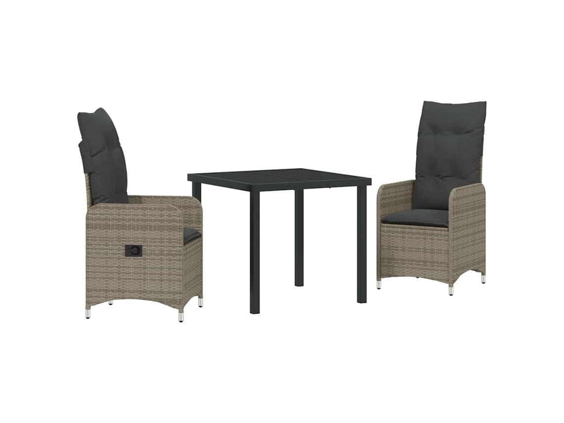 Conjunto de Jantar para Jardim 3 Pcs - Móveis de Jardim para Refeição Cinzeto Vime Pe HARLANV1