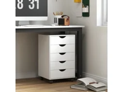 Cajonera Oficina Con Ruedas Y 5 Cajones Archivador Móvil, Para Estudio Salón 40x40x67 Cm Blanco