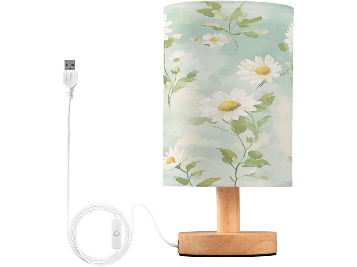 Luminária De Cabeceira Led Para Quarto, Luminária De Leitura Com Cúpula Tecido, Base De Madeira E Porta Usb Para Quarto