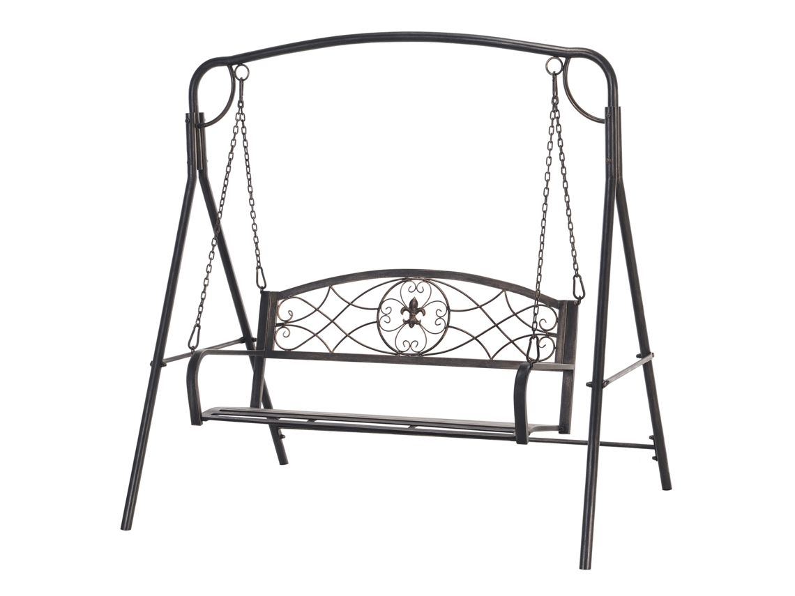 Cadeira de balanço para jardim BTFORUS, design vintage, acabamento dourado 167x123x175cm