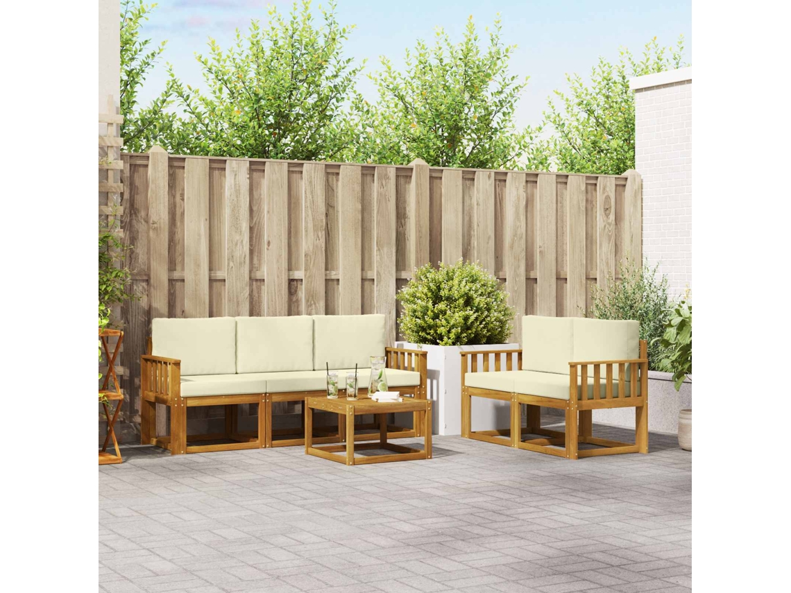 Vidaxl Conjunto De Sofás Para Exterior 6 Pcs Natural E Creme
