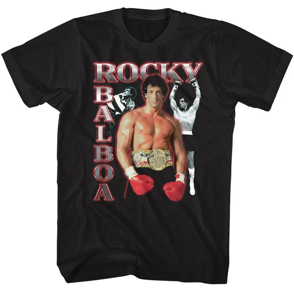 Rockinstone Rocky Movie Three Photos Collage Black Adult T-shirt Size:m