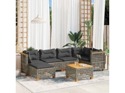 Vidaxl 7 Pcs Conjunto Sofás P/ Jardim C/ Almofadões Vime Pe Cinzento