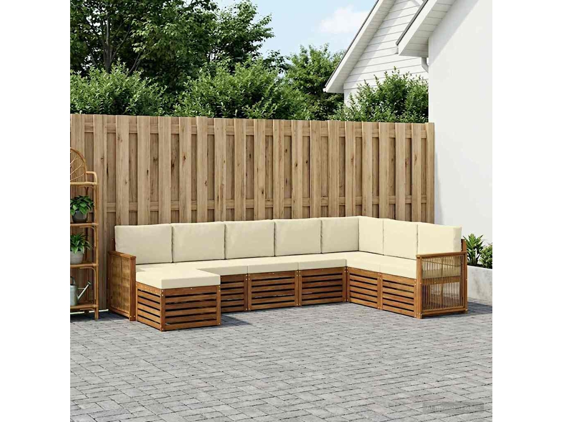 Vidaxl Conjunto De Sofás Para Exterior 6 Unid. Natural E Creme