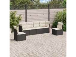 Vidaxl 6 Pcs Conjunto Sofás De Jardim C/ Almofadões Vime Pe Preto