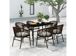 Vidaxl 7 Pcs Conjunto De Jantar Para Jardim Castanho