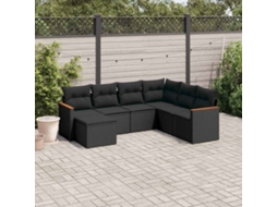 Vidaxl 7 Pcs Conjunto De Sofás P/ Jardim C/ Almofadões Vime Pe Preto