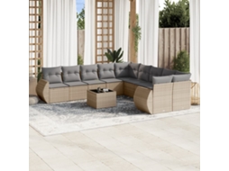 Vidaxl 11 Pcs Conjunto Sofás De Jardim C/ Almofadões Vime Pe Bege