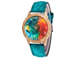 Relógio de casal Zhoulianfa Colorful Nebula em aço quartzo verde com pulseira
