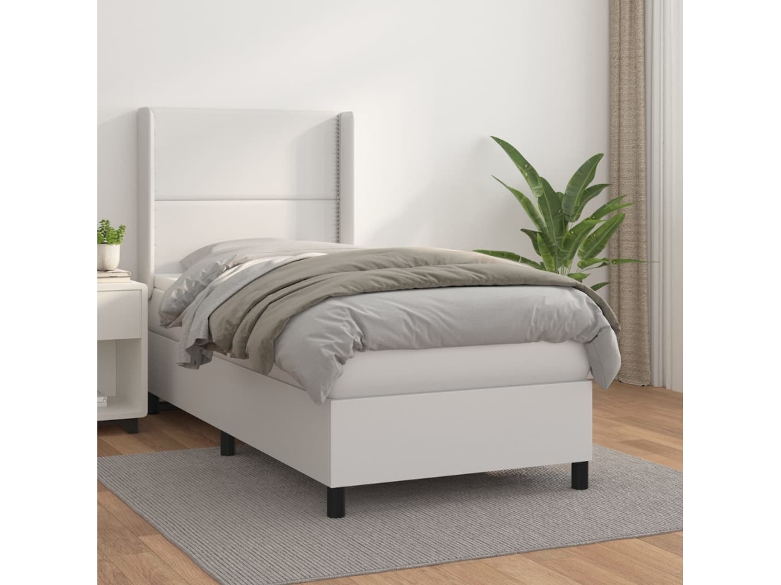 Vidaxl Cama Com Molas/colchão 100x200 Cm Couro Artificial Branco