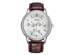 Reloj Analógico Hombre De Cuero Pu Dial Redondo Movimiento De Cuarzo Casual Marrón Blanco