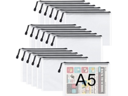 Conjunto De 18 Bolsos Plásticos A5 Com Zíper Em Tela, Ideais Para Documentos, Viagens E Armazenamento De Materiais De Escritório. Cor: Preto
