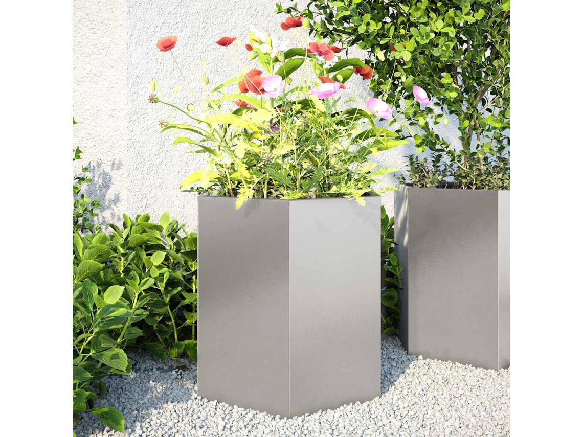 Vidaxl Vasos Floreiras De Jardim 2 Pcs Hexagonal 46x40x45 Cm Aço Inox.