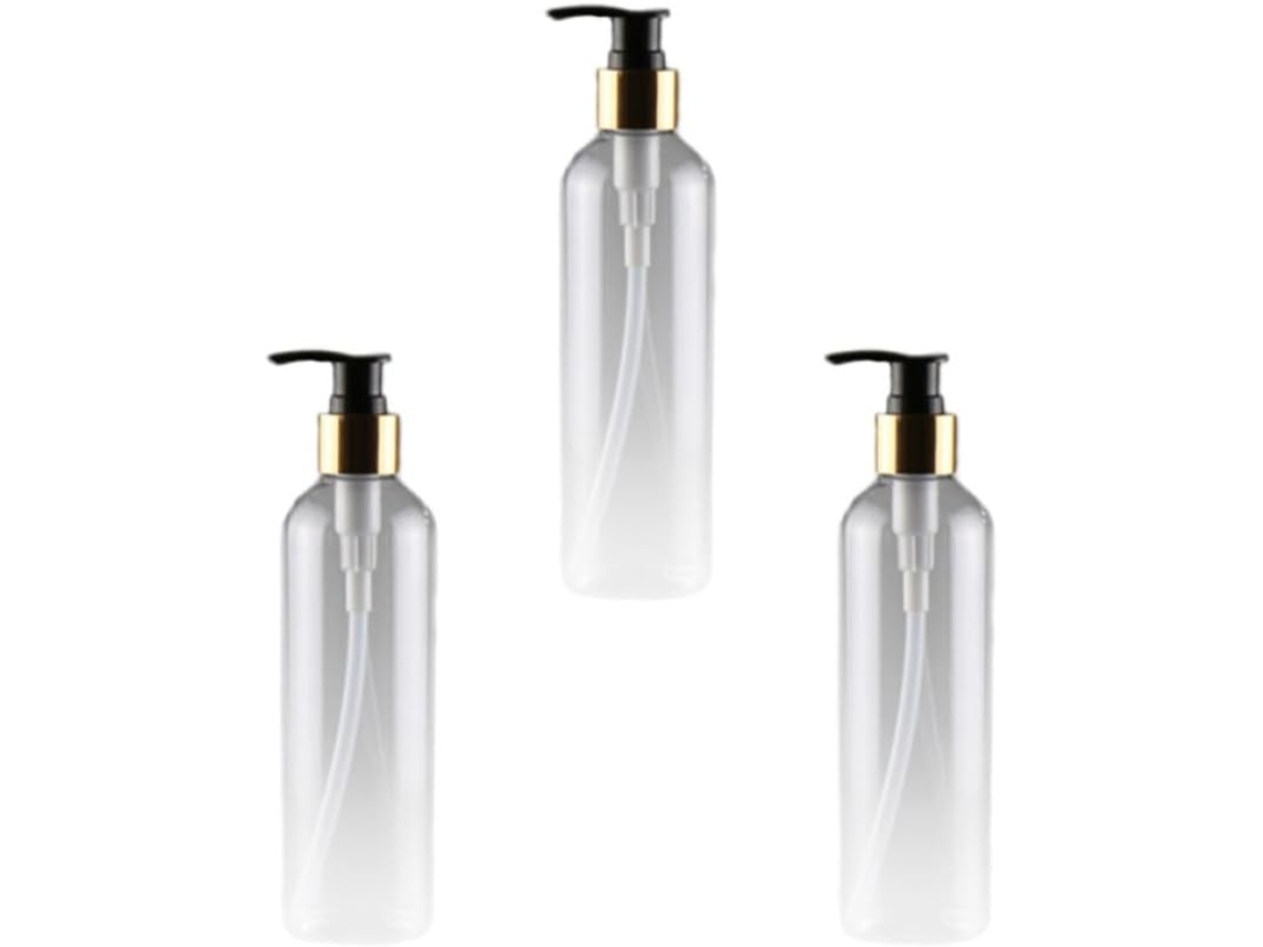 Garrafas Pet 250ml Com Bomba Dosadora, Design À Prova De Vazamentos, Pretos, Pacote Com 3 Unidades, Recarregáveis.