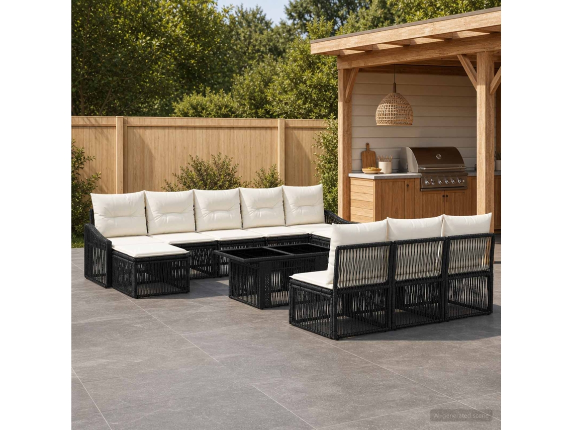 Vidaxl Conjunto De Sofá De Jardim 11 Unid. Preto E Branco Creme