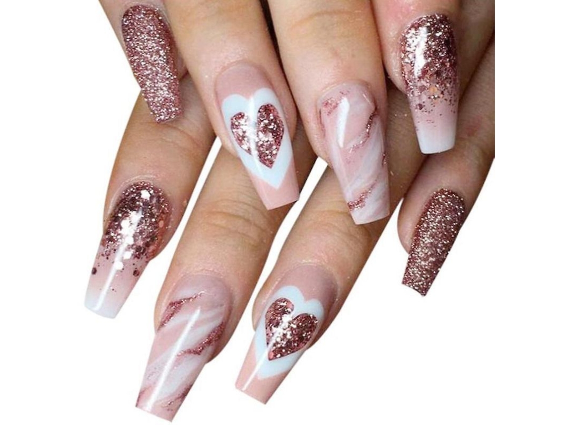 Dicas de Unhas Falsas Artificiais Diy com Glitter para Ballet e Festas 24 Peças