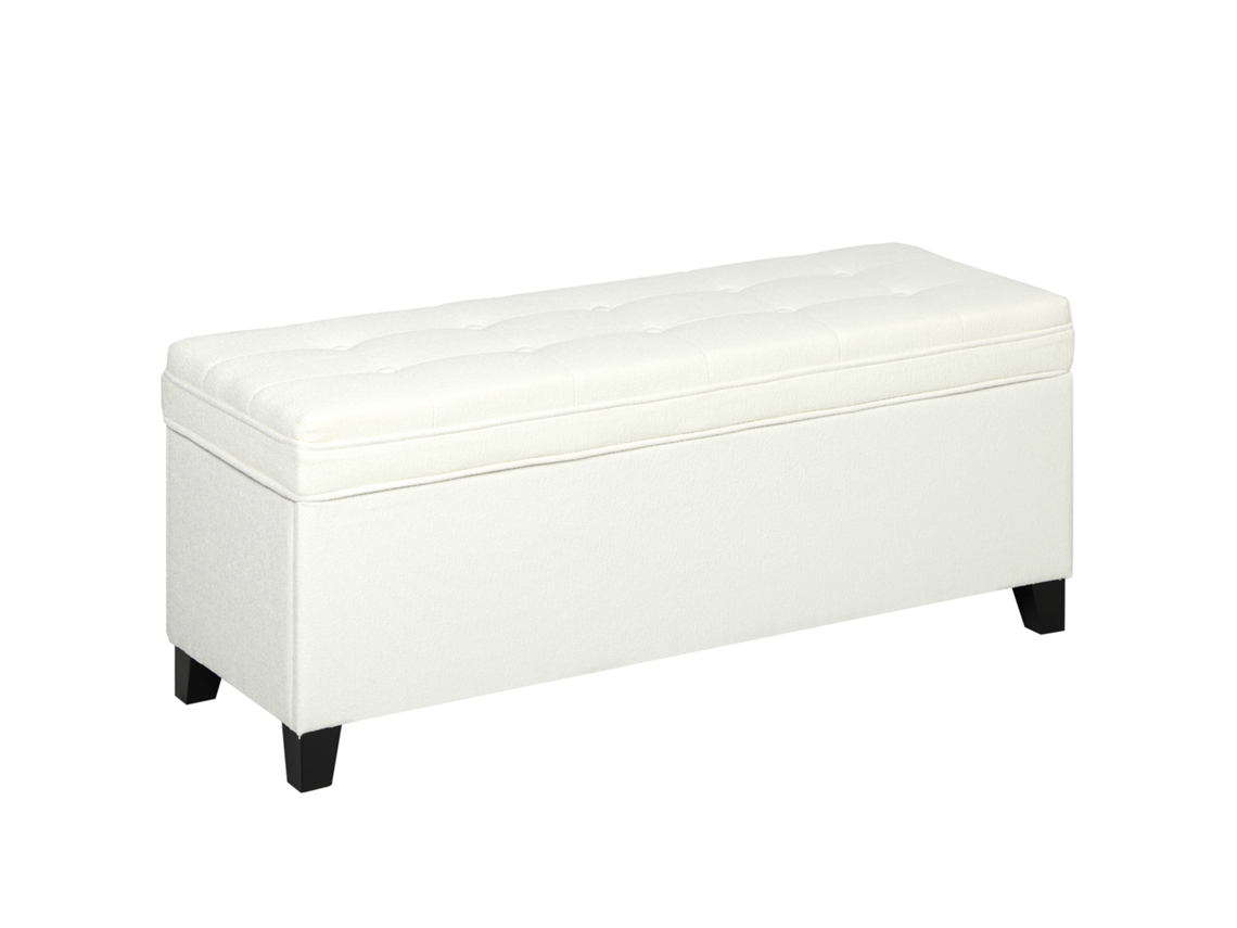 Banco CHEZMOI de arrumação de 112L, tecido de linho, assento capitonê, 120x40x48cm, creme
