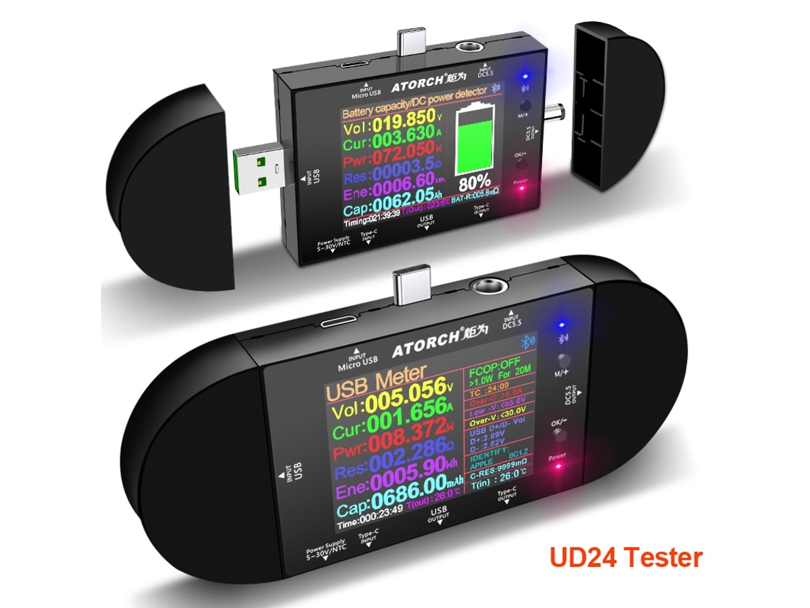 Voltímetro Digital Ud24 Dc5.5 Usb Testador Tipo-C 2.4'' Polegadas UD24