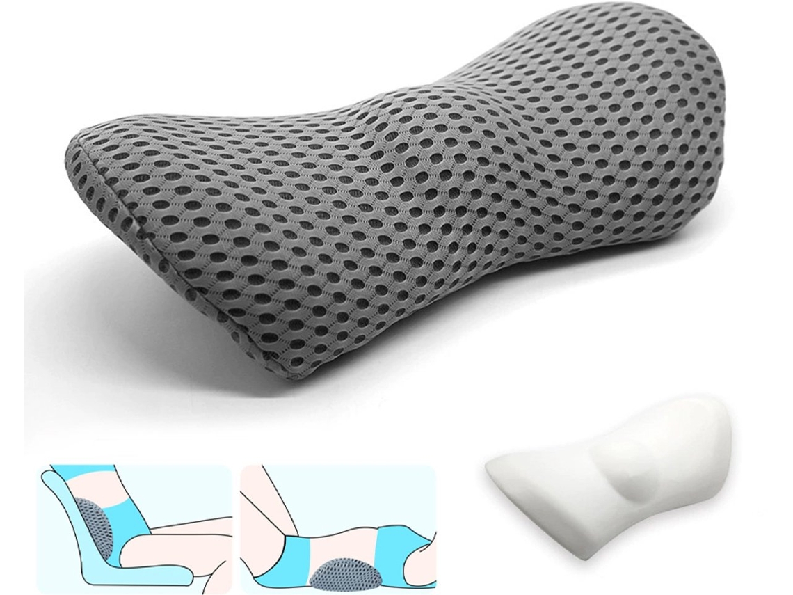 Almofada Lombar Ergonômica Em Espuma Viscoelástica, Cinza, Respirável, Para Cadeira De Escritório E Assento Carro, Alívio Da Dor Nas Costas