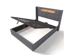 Cama Linho Cinza 160x200 Com Led Usb-c E Hidráulica Moderna