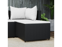 Vidaxl Apoio De Pés Para Jardim Com Almofadão Vime Pe Preto