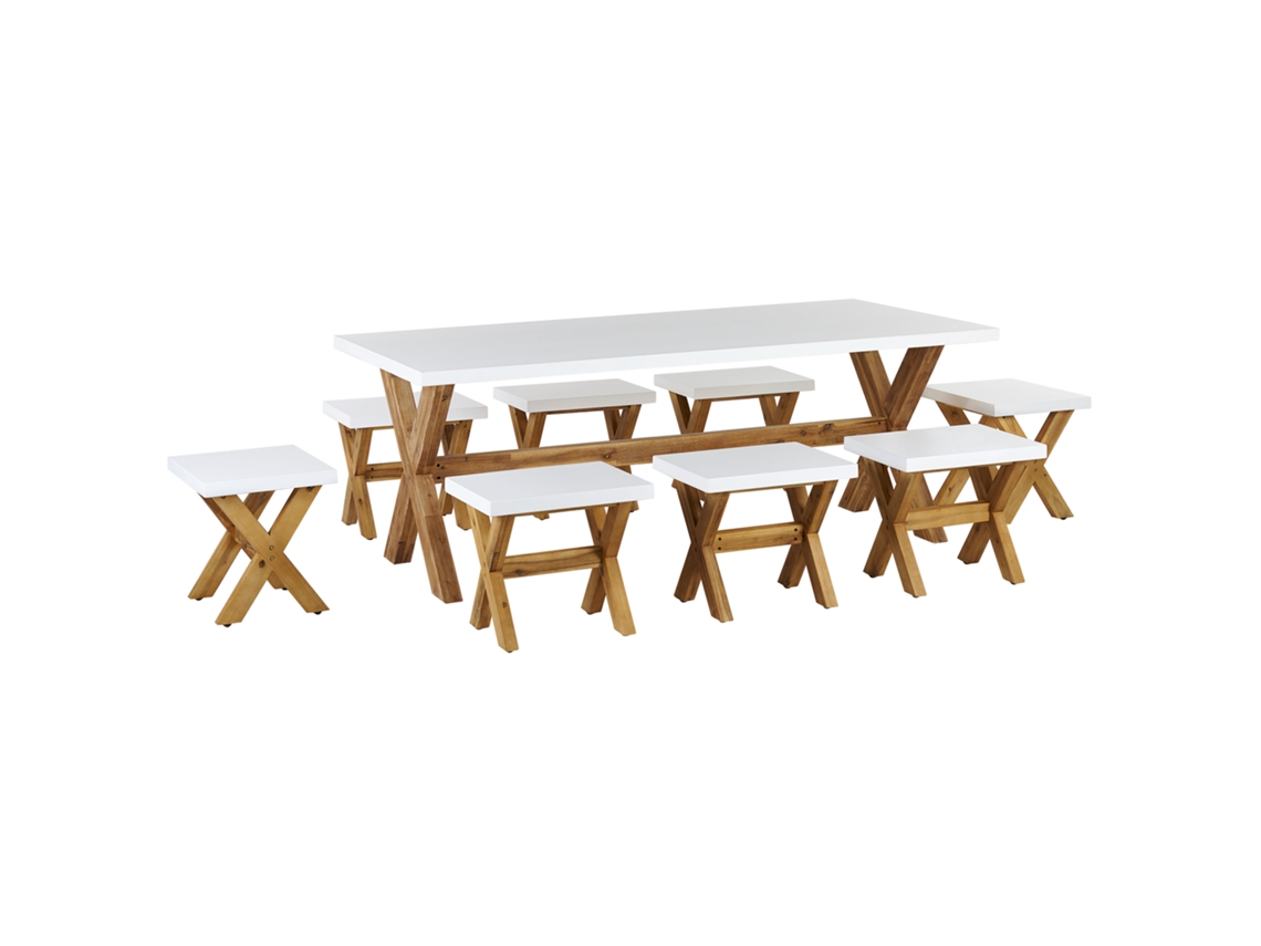 Conjunto De Refeição De Jardim Beliani Olbia De Cimento Com Fibra Branco 20x100x75