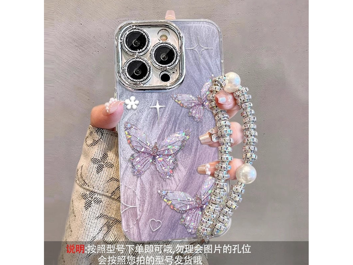 Capa Para Iphone 17 Pro s194 Com Pulseira De Penas E Borboletas