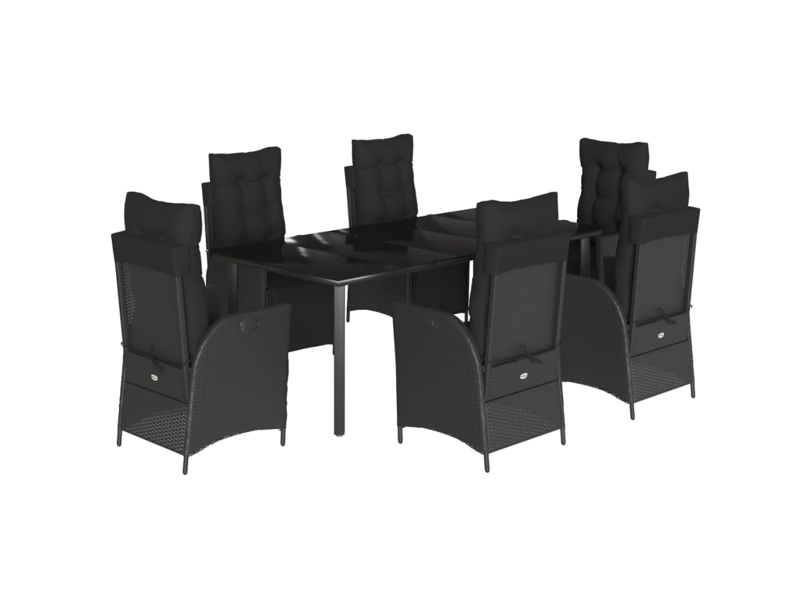 Conjunto de 7 Jantar para Jardim com Almofadões Vime Pe Preto MAISON EXCLUSIVE