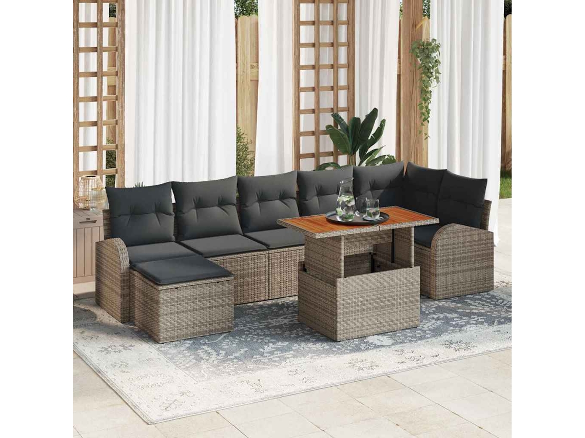 Vidaxl Conjunto De Sofá De Jardim Com Almofada 8 Pcs Cinzeto