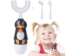 Escova de Dentes Infantil 360° em Formato U, para Crianças 2 a 6 Anos, com Três Cabeças Redondas, Estampa Pinguim. GOKOCO