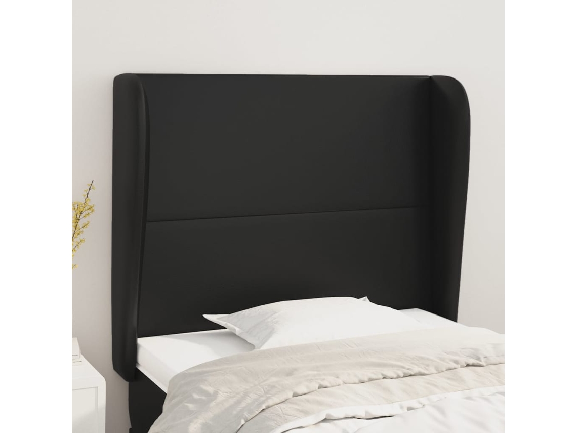 Vidaxl Cabeceira De Cama C/ Abas Couro Artif. 93x23x118/128 Cm Preto
