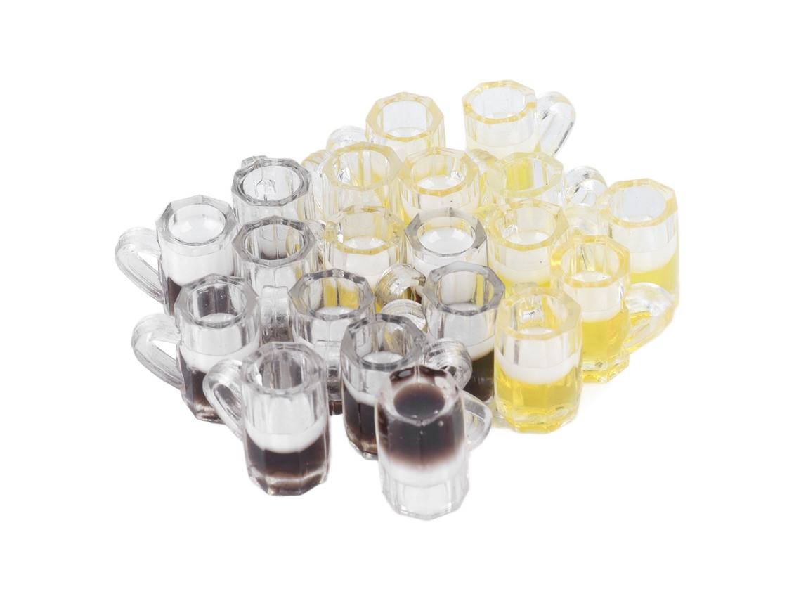 Mali 10 Peças Mini Copos de Cerveja Simulados em Resina Natural para Decoração de Casa de Bonecas Infantil