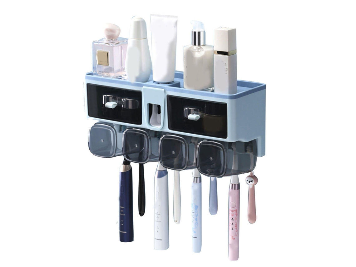 Suporte para Escova de Dentes, Sem Furos, Porta enxaguante Bucal, Organizador para Sanitário, Azul, Capacidade para 4 Copos AQUAFORGE