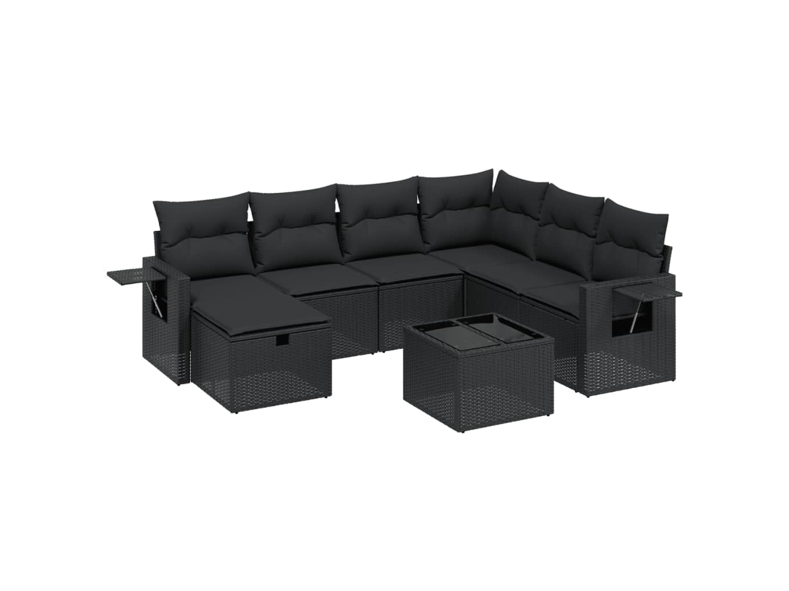 Conjunto de 8 Sofás de Jardim com Almofadões Vime Pe Preto MAISON EXCLUSIVE (N/A)