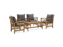 Conjunto 5 Peças Garden Lounge Com Almofadões Acácia Maciça Dkd Home Decor