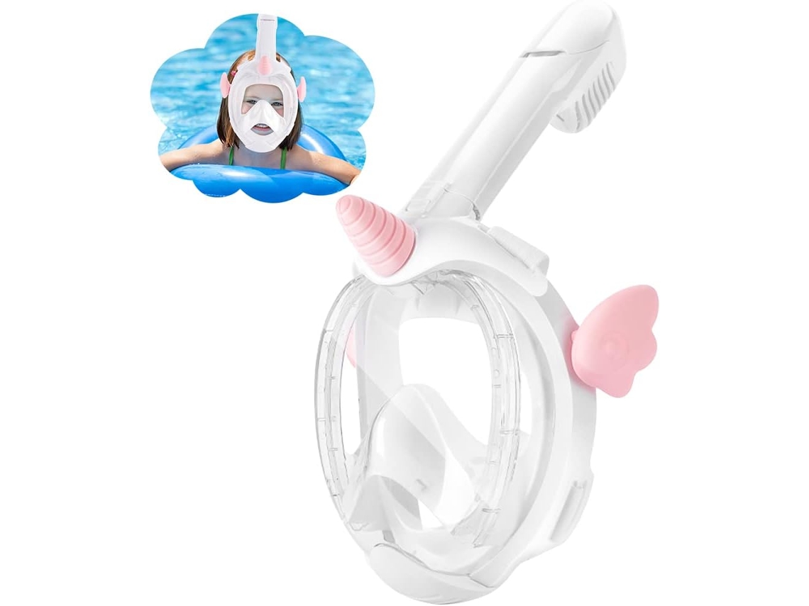 Máscara de mergulho infantil Czhhmart com rosto inteiro, visão de 180°, anti-embaçante e anti-vazamentos, com tubo de respiração, para crianças de 4 a 12 anos.