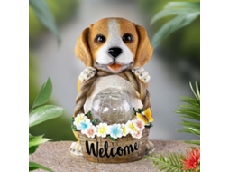 Figura De Perro Solar Para Jardim, Decoração De Resina Com Esfera De Cristal E Luz Led