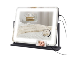 Espelho com Luz de LED, 3 Modos, Ampliação 10x, Porta USB, Toque, 62,5x52cm S/MARCA