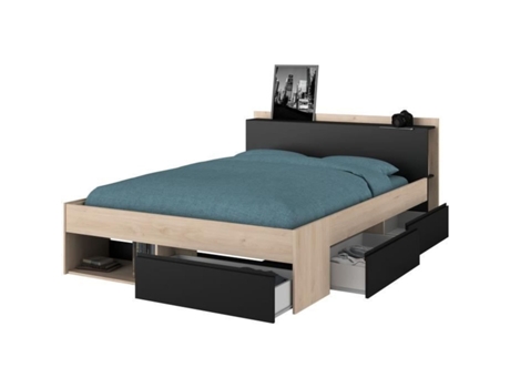 Cama COMBO para adultos 160 x 200 cm - carvalho e preto - 3 gavetas PARISOT
