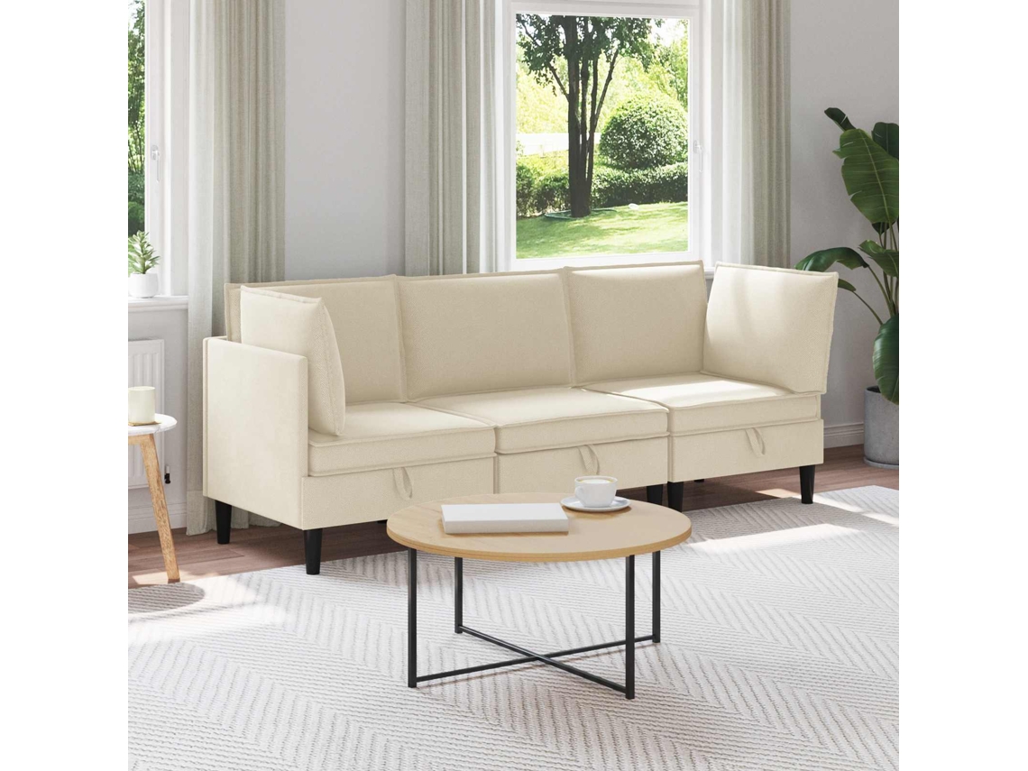 Vidaxl Conjunto De Móveis Para Sala De Estar 3 Pcs Creme Tecido