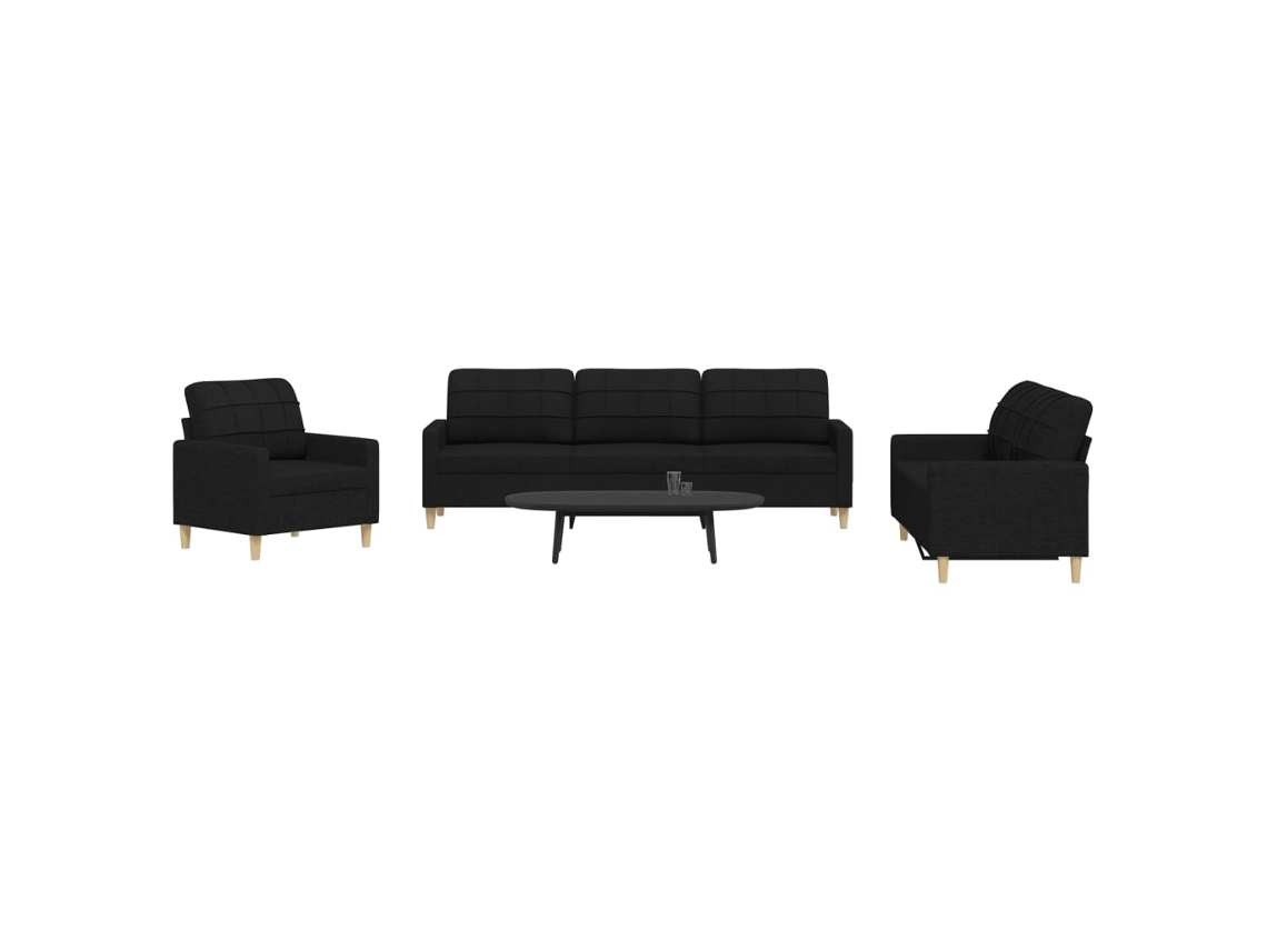Vidaxl 3 Pcs Conjunto De Sofás Tecido Preto