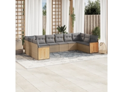 Vidaxl 10 Pcs Conjunto De Sofás P/ Jardim Com Almofadões Vime Pe Bege