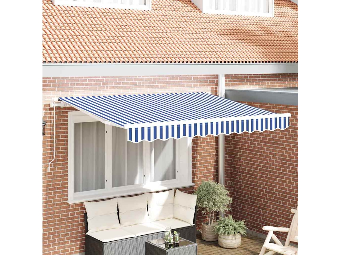 Vidaxl Tecido De Substituição Para Toldo Azul E Branco 330 X 195 Cm