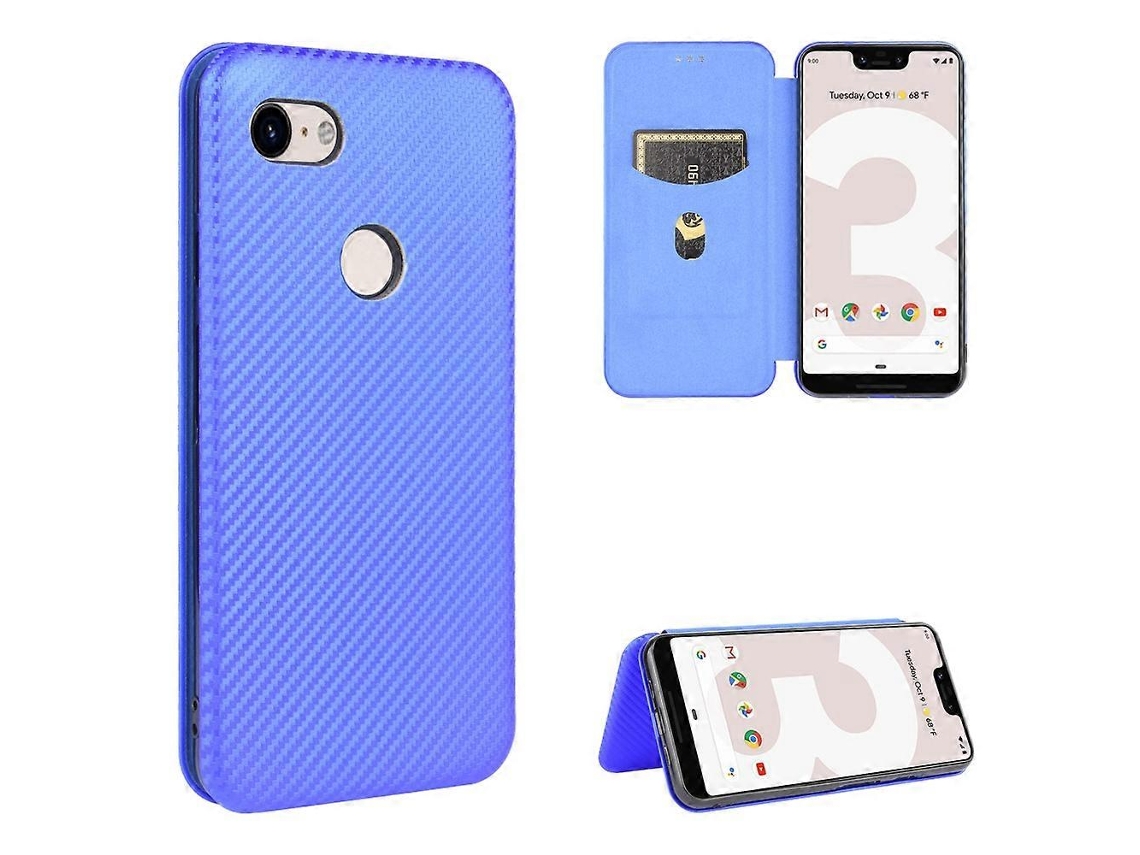 Capa De Tpu Pc Couro Pu Com Textura De Fibra De Carbono Horizontal E Compartimento Para Cartão Para Google Pixel 4