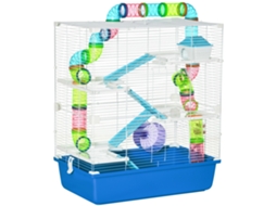 Gaiola Hamster 5níveis, Tubos+alojamento+roda, Pp+ps,, 59x36x69cm Azul