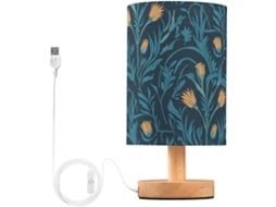 Luminária de cabeceira vintage com USB e estampa floral azul e branca, ideal para mesa de cabeceira infantil.