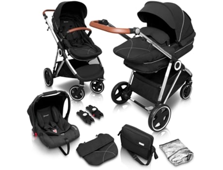 Carrinho De Bebé 3 In 1 Babygo Halime Black (silver Chassi)