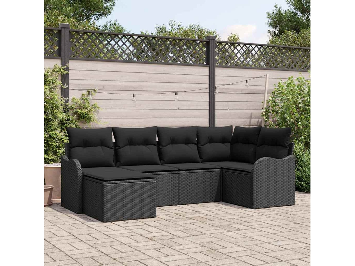 Vidaxl Conjunto De Sofá De Jardim 6 Unid. Preto Vime Pe